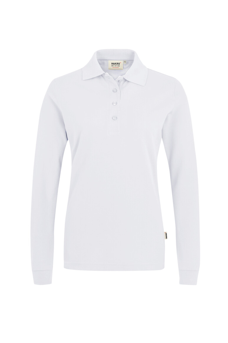 Damen-Langarm-Poloshirt - Größe: XS Logofarbe: Dunkelblau Textilfarbe: Weiß