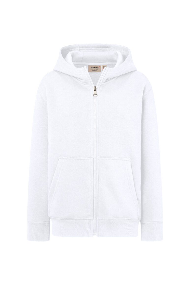 Kinder-Kapuzensweatjacke - Logofarbe: Dunkelblau Textilfarbe: Weiß Größe: 146/152