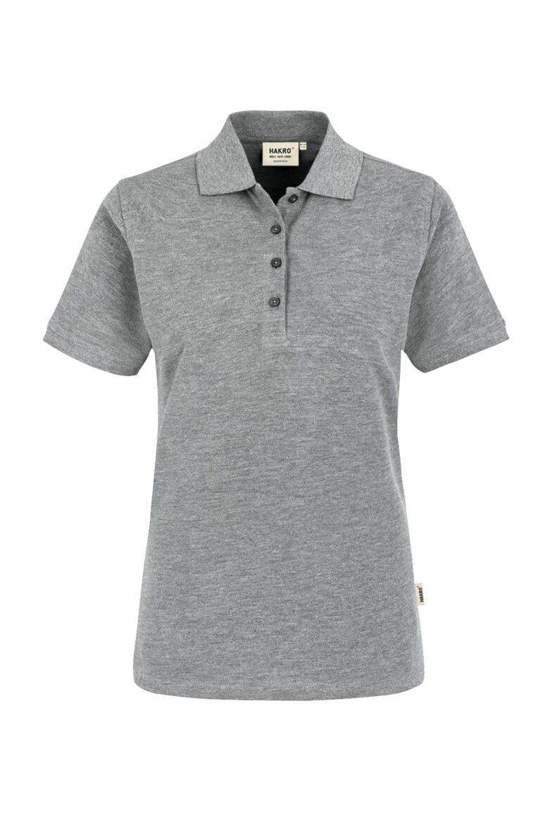Damen-Polo-Shirt - Größe: XS Logofarbe: Dunkelblau Textilfarbe: Grau-Meliert