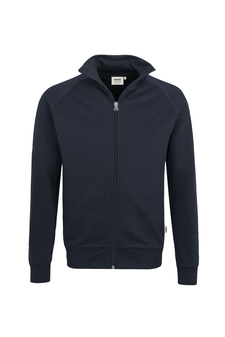 Herren-Sweatjacke mit Stehkragen - Größe: XS Logofarbe: Dunkelblau Textilfarbe: Weiß