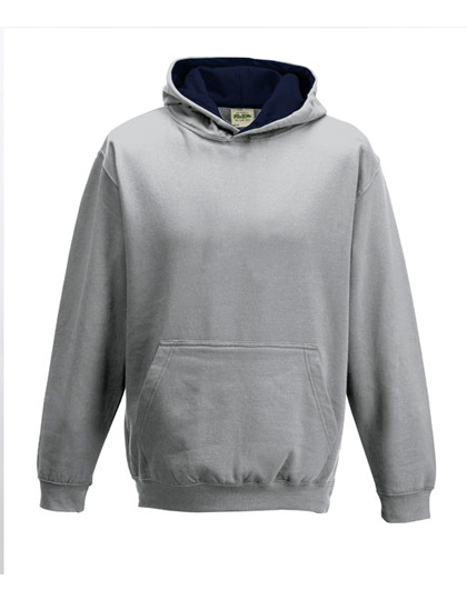 Kinder-Kontrast-Hoodie - Größe: 9/11 Jahre (Kinder-L) Logofarbe: Dunkelblau Textilfarbe: Heather Grey/French Navy